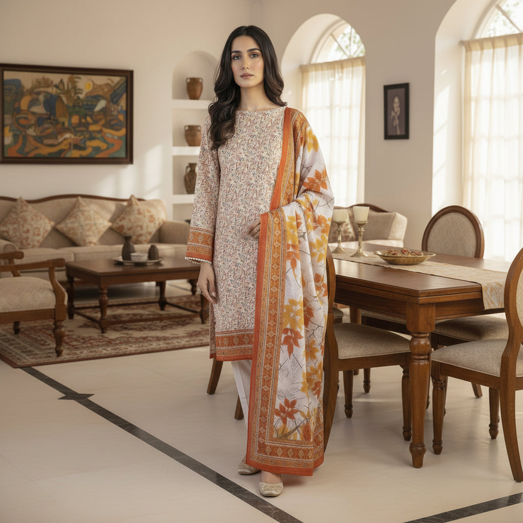 Printed Airjet Lawn 3 Piece Unstitched Suit – Summer Collection