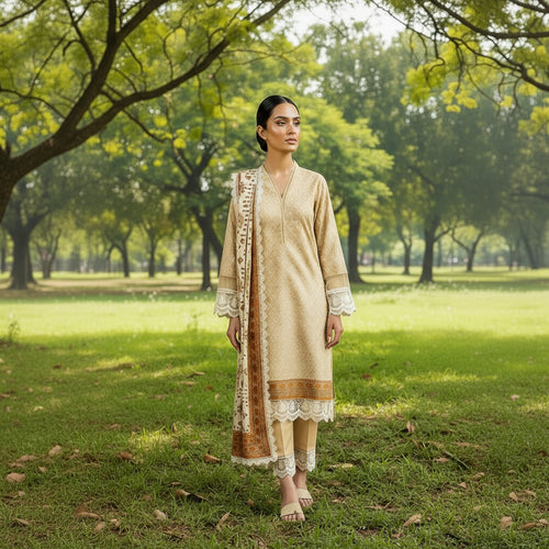 Printed Airjet Lawn 3 Piece Unstitched Summer Suit with Shirt Dupatta and Cambric Trouser Elegant Casual Wear Fabric Set